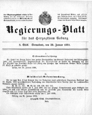 Regierungs-Blatt für das Herzogtum Coburg (Coburger Regierungs-Blatt) Samstag 29. Januar 1881