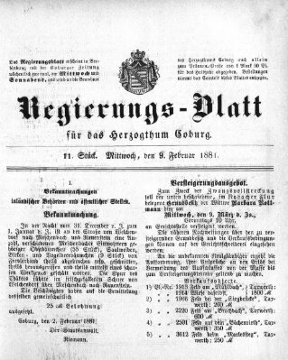 Regierungs-Blatt für das Herzogtum Coburg (Coburger Regierungs-Blatt) Mittwoch 9. Februar 1881