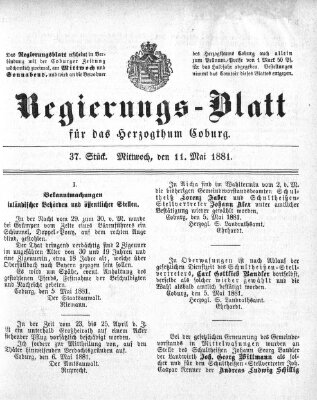 Regierungs-Blatt für das Herzogtum Coburg (Coburger Regierungs-Blatt) Mittwoch 11. Mai 1881