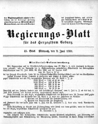 Regierungs-Blatt für das Herzogtum Coburg (Coburger Regierungs-Blatt) Mittwoch 8. Juni 1881