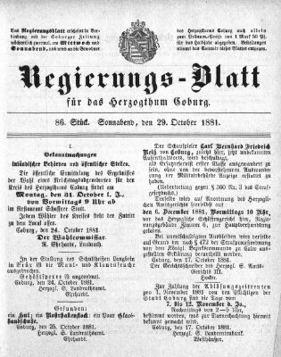 Regierungs-Blatt für das Herzogtum Coburg (Coburger Regierungs-Blatt) Samstag 29. Oktober 1881