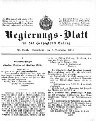 Regierungs-Blatt für das Herzogtum Coburg (Coburger Regierungs-Blatt) Samstag 5. November 1881