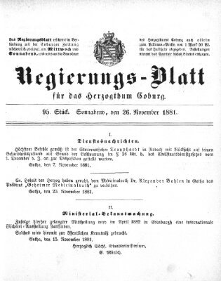 Regierungs-Blatt für das Herzogtum Coburg (Coburger Regierungs-Blatt) Samstag 26. November 1881