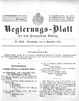 Regierungs-Blatt für das Herzogtum Coburg (Coburger Regierungs-Blatt) Samstag 3. Dezember 1881