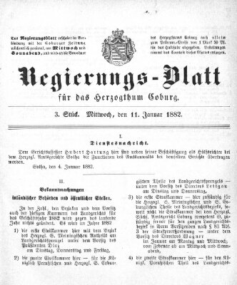 Regierungs-Blatt für das Herzogtum Coburg (Coburger Regierungs-Blatt) Mittwoch 11. Januar 1882