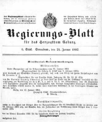 Regierungs-Blatt für das Herzogtum Coburg (Coburger Regierungs-Blatt) Samstag 21. Januar 1882