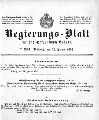 Regierungs-Blatt für das Herzogtum Coburg (Coburger Regierungs-Blatt) Mittwoch 25. Januar 1882