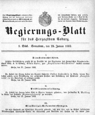 Regierungs-Blatt für das Herzogtum Coburg (Coburger Regierungs-Blatt) Samstag 28. Januar 1882