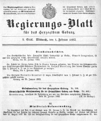 Regierungs-Blatt für das Herzogtum Coburg (Coburger Regierungs-Blatt) Mittwoch 1. Februar 1882