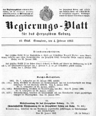 Regierungs-Blatt für das Herzogtum Coburg (Coburger Regierungs-Blatt) Samstag 4. Februar 1882