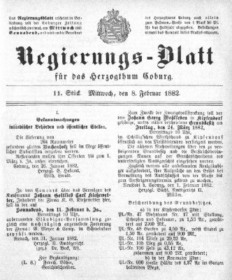 Regierungs-Blatt für das Herzogtum Coburg (Coburger Regierungs-Blatt) Mittwoch 8. Februar 1882