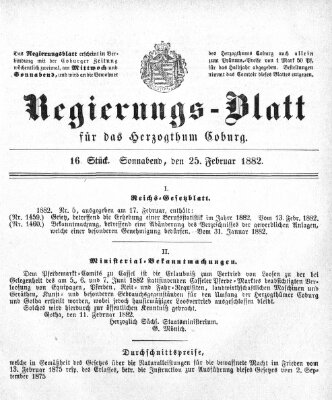 Regierungs-Blatt für das Herzogtum Coburg (Coburger Regierungs-Blatt) Samstag 25. Februar 1882