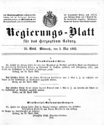 Regierungs-Blatt für das Herzogtum Coburg (Coburger Regierungs-Blatt) Mittwoch 3. Mai 1882