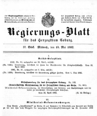 Regierungs-Blatt für das Herzogtum Coburg (Coburger Regierungs-Blatt) Mittwoch 10. Mai 1882