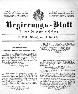 Regierungs-Blatt für das Herzogtum Coburg (Coburger Regierungs-Blatt) Mittwoch 17. Mai 1882