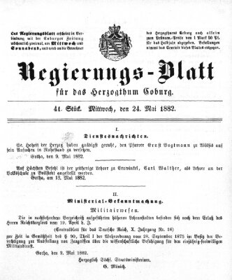 Regierungs-Blatt für das Herzogtum Coburg (Coburger Regierungs-Blatt) Mittwoch 24. Mai 1882