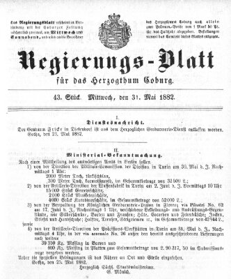 Regierungs-Blatt für das Herzogtum Coburg (Coburger Regierungs-Blatt) Mittwoch 31. Mai 1882