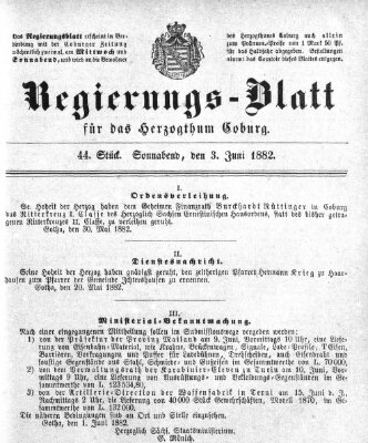 Regierungs-Blatt für das Herzogtum Coburg (Coburger Regierungs-Blatt) Samstag 3. Juni 1882