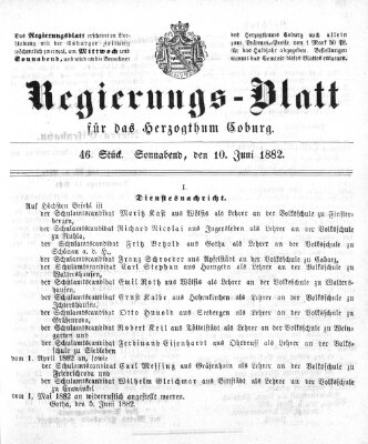 Regierungs-Blatt für das Herzogtum Coburg (Coburger Regierungs-Blatt) Samstag 10. Juni 1882