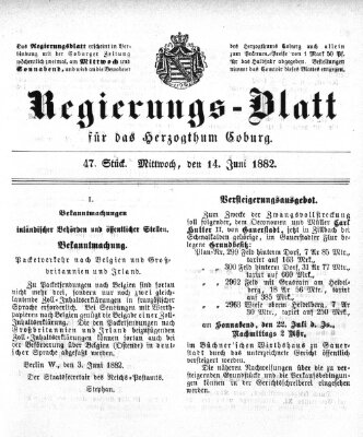 Regierungs-Blatt für das Herzogtum Coburg (Coburger Regierungs-Blatt) Mittwoch 14. Juni 1882