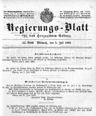 Regierungs-Blatt für das Herzogtum Coburg (Coburger Regierungs-Blatt) Mittwoch 5. Juli 1882