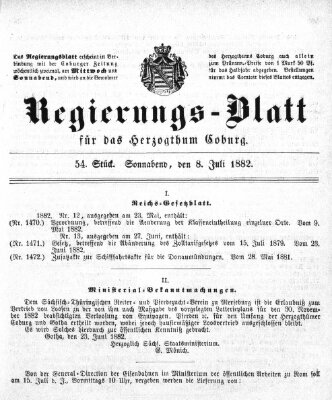 Regierungs-Blatt für das Herzogtum Coburg (Coburger Regierungs-Blatt) Samstag 8. Juli 1882