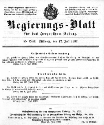 Regierungs-Blatt für das Herzogtum Coburg (Coburger Regierungs-Blatt) Mittwoch 12. Juli 1882