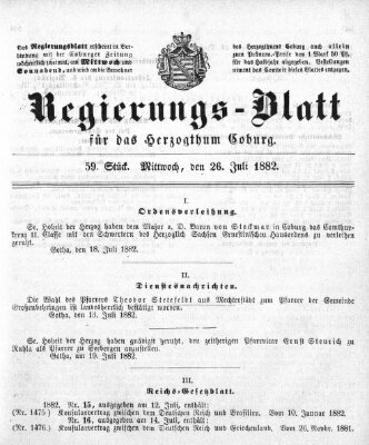 Regierungs-Blatt für das Herzogtum Coburg (Coburger Regierungs-Blatt) Mittwoch 26. Juli 1882