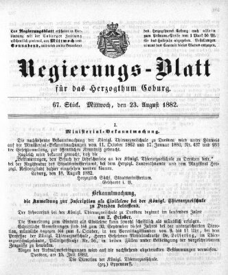 Regierungs-Blatt für das Herzogtum Coburg (Coburger Regierungs-Blatt) Mittwoch 23. August 1882