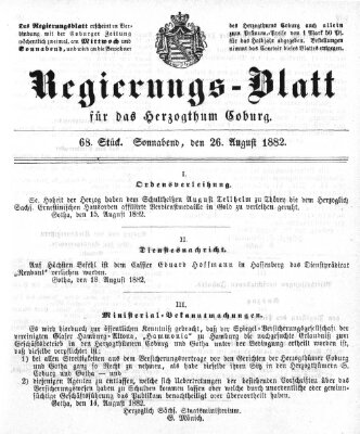 Regierungs-Blatt für das Herzogtum Coburg (Coburger Regierungs-Blatt) Samstag 26. August 1882