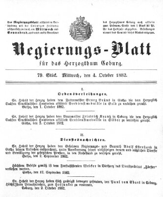 Regierungs-Blatt für das Herzogtum Coburg (Coburger Regierungs-Blatt) Mittwoch 4. Oktober 1882