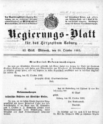 Regierungs-Blatt für das Herzogtum Coburg (Coburger Regierungs-Blatt) Mittwoch 18. Oktober 1882