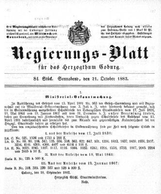 Regierungs-Blatt für das Herzogtum Coburg (Coburger Regierungs-Blatt) Samstag 21. Oktober 1882