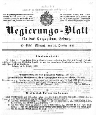 Regierungs-Blatt für das Herzogtum Coburg (Coburger Regierungs-Blatt) Mittwoch 25. Oktober 1882