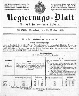 Regierungs-Blatt für das Herzogtum Coburg (Coburger Regierungs-Blatt) Samstag 28. Oktober 1882