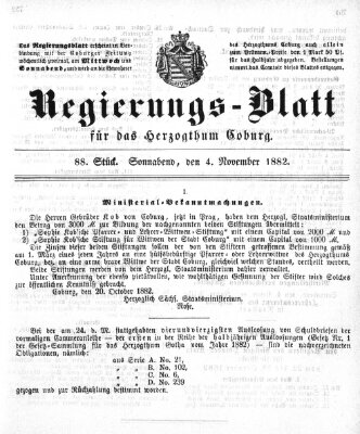 Regierungs-Blatt für das Herzogtum Coburg (Coburger Regierungs-Blatt) Samstag 4. November 1882