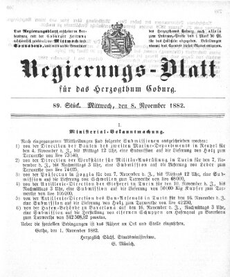 Regierungs-Blatt für das Herzogtum Coburg (Coburger Regierungs-Blatt) Mittwoch 8. November 1882