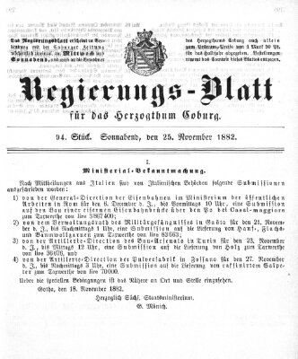 Regierungs-Blatt für das Herzogtum Coburg (Coburger Regierungs-Blatt) Samstag 25. November 1882