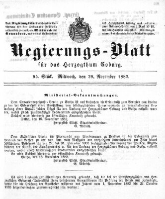Regierungs-Blatt für das Herzogtum Coburg (Coburger Regierungs-Blatt) Mittwoch 29. November 1882