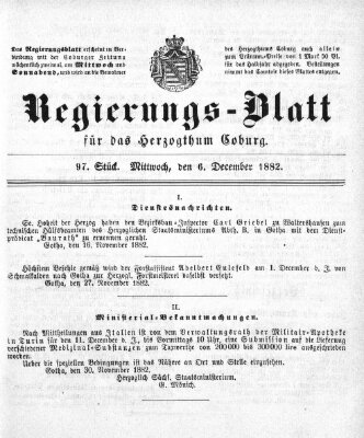 Regierungs-Blatt für das Herzogtum Coburg (Coburger Regierungs-Blatt) Mittwoch 6. Dezember 1882