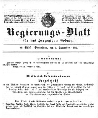 Regierungs-Blatt für das Herzogtum Coburg (Coburger Regierungs-Blatt) Samstag 9. Dezember 1882