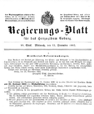 Regierungs-Blatt für das Herzogtum Coburg (Coburger Regierungs-Blatt) Mittwoch 13. Dezember 1882