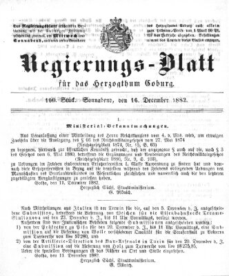 Regierungs-Blatt für das Herzogtum Coburg (Coburger Regierungs-Blatt) Samstag 16. Dezember 1882