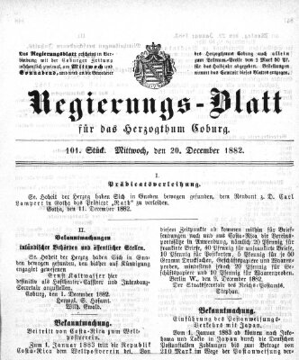 Regierungs-Blatt für das Herzogtum Coburg (Coburger Regierungs-Blatt) Mittwoch 20. Dezember 1882