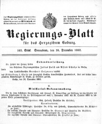 Regierungs-Blatt für das Herzogtum Coburg (Coburger Regierungs-Blatt) Samstag 30. Dezember 1882