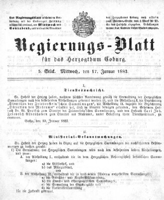 Regierungs-Blatt für das Herzogtum Coburg (Coburger Regierungs-Blatt) Mittwoch 17. Januar 1883