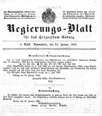 Regierungs-Blatt für das Herzogtum Coburg (Coburger Regierungs-Blatt) Samstag 27. Januar 1883