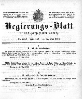 Regierungs-Blatt für das Herzogtum Coburg (Coburger Regierungs-Blatt) Samstag 12. Mai 1883