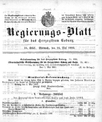 Regierungs-Blatt für das Herzogtum Coburg (Coburger Regierungs-Blatt) Mittwoch 16. Mai 1883