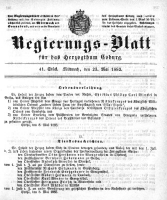 Regierungs-Blatt für das Herzogtum Coburg (Coburger Regierungs-Blatt) Mittwoch 23. Mai 1883